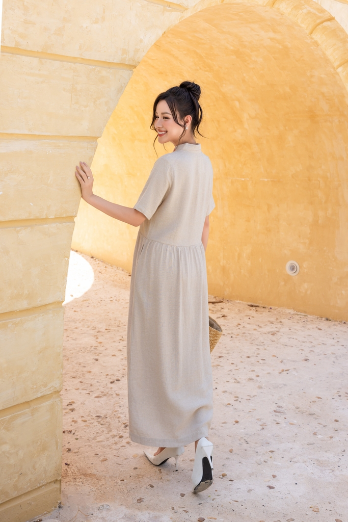 Swanlake | Đầm Sơ Mi Suông A Phom Babydoll Midi Linen Thêu D12498LW01