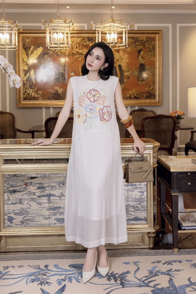 SWANLAKE | Váy Đầm Nữ Suông Maxi Xòe Sát Nách Cotton Cát Lót Thêu Hoa Tiệc Công Sở Thanh Lịch D12935LW01