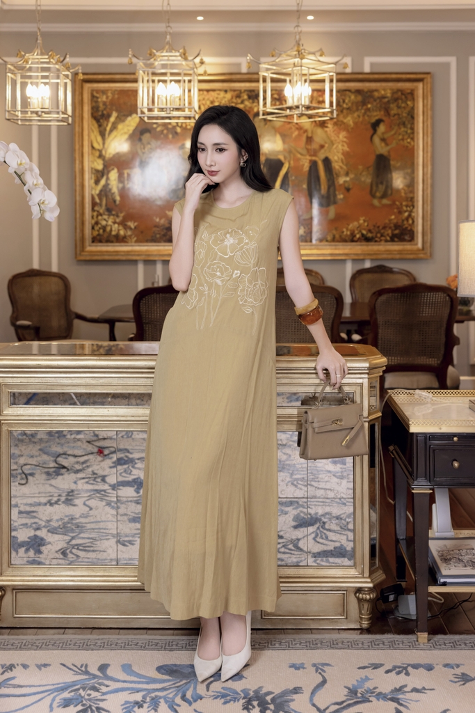 SWANLAKE | Váy Đầm Nữ Suông Maxi Xòe Sát Nách Cotton Cát Lót Thêu Hoa Tiệc Công Sở Thanh Lịch D12935LW01