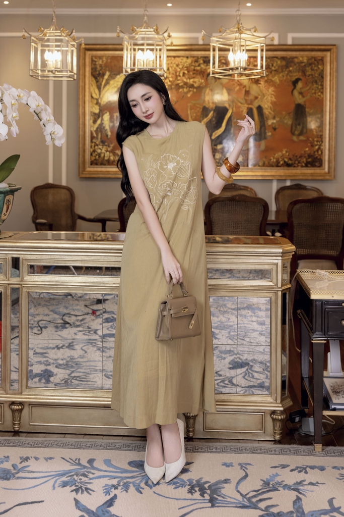 SWANLAKE | Váy Đầm Nữ Suông Maxi Xòe Sát Nách Cotton Cát Lót Thêu Hoa Tiệc Công Sở Thanh Lịch D12935LW01