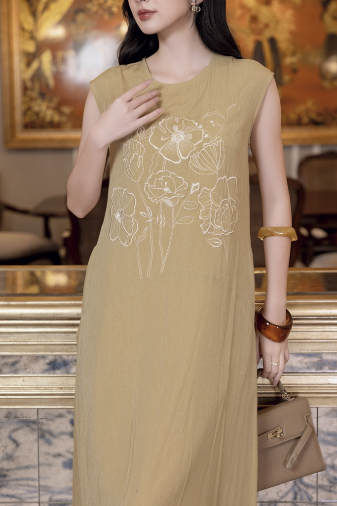 SWANLAKE | Váy Đầm Nữ Suông Maxi Xòe Sát Nách Cotton Cát Lót Thêu Hoa Tiệc Công Sở Thanh Lịch D12935LW01