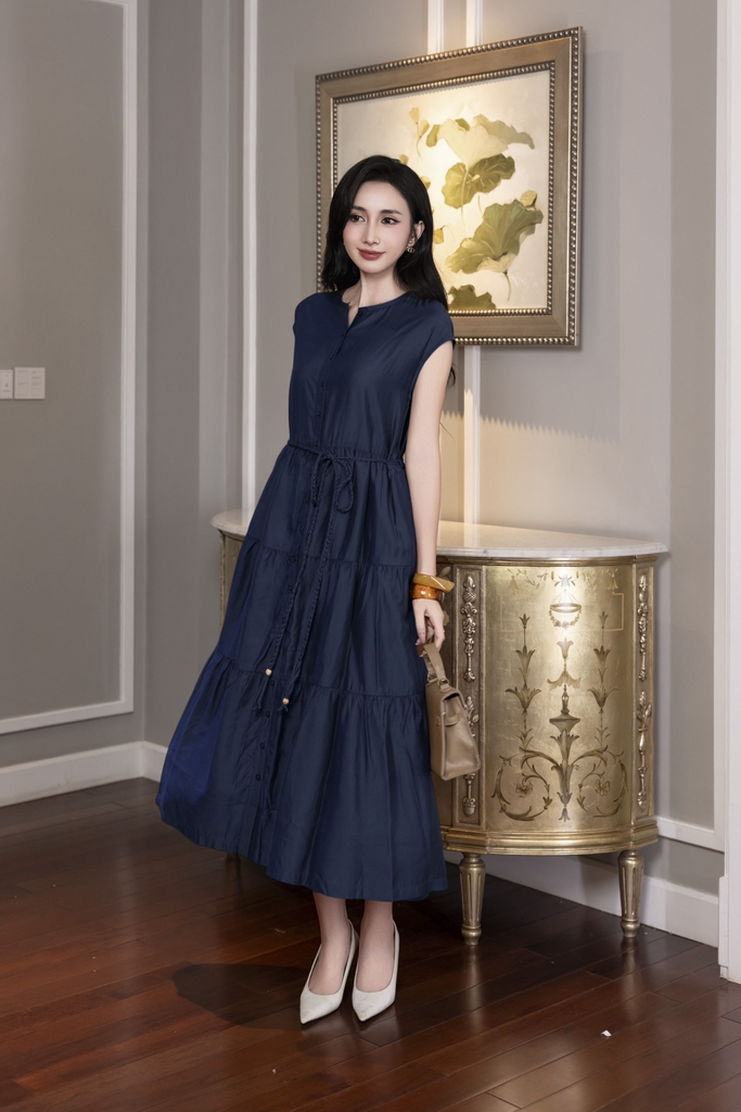 SWANLAKE | Váy Đầm Midi Có Cột Dây Chất Tơ Tay Hến D12971LW01