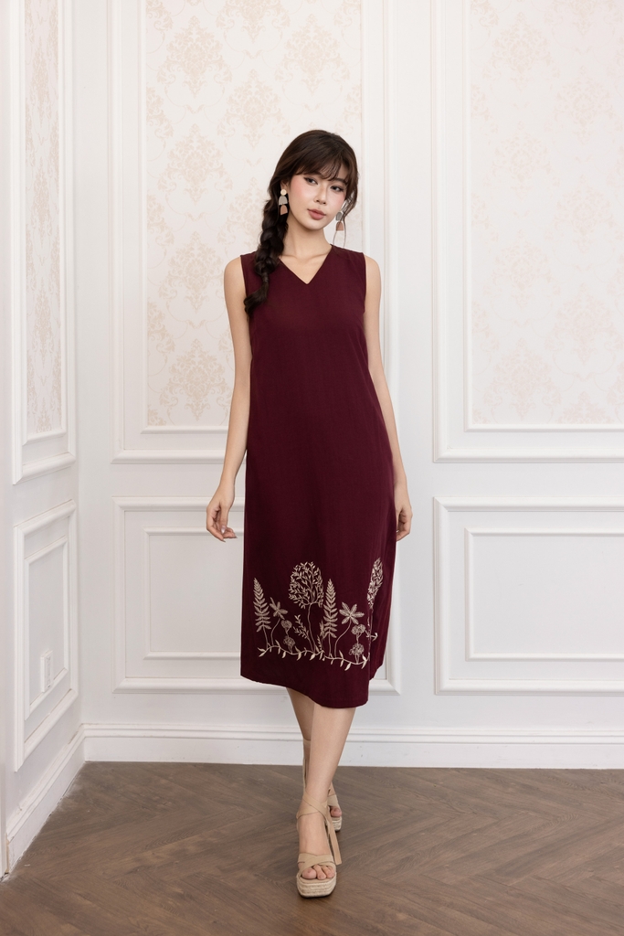 SWANLAKE | Váy Đầm Nữ Suông Sát Nách Cổ Chữ V Vải Linen Hàn Thêu Hoa Du Lịch Dạo Phố Hè D13721LW01