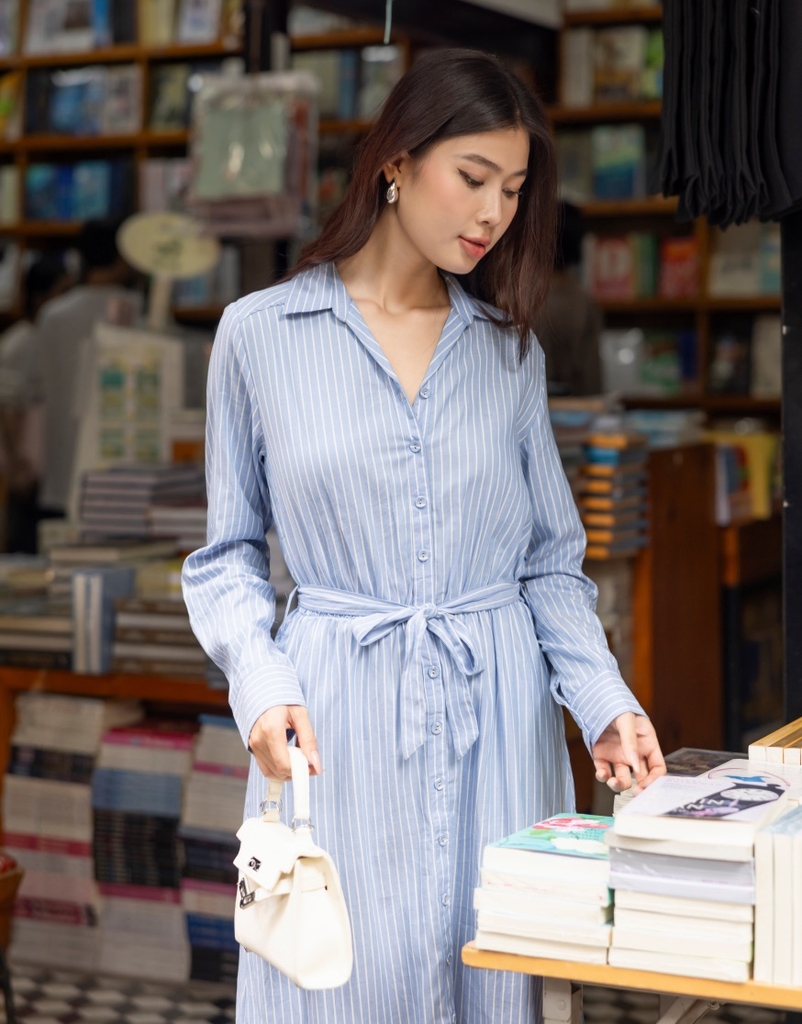 Đầm Sơ Mi Caro Thắt Eo Cotton Lụa Swanlake - D11741LW01