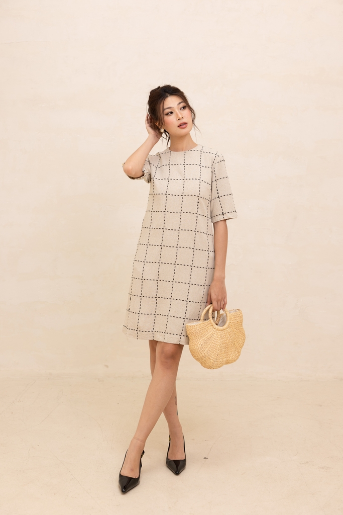 Đầm Nữ Công Sở Phom Suông Linen Nhật Hoạ Tiết Sọc Swanlake - D12184LW01