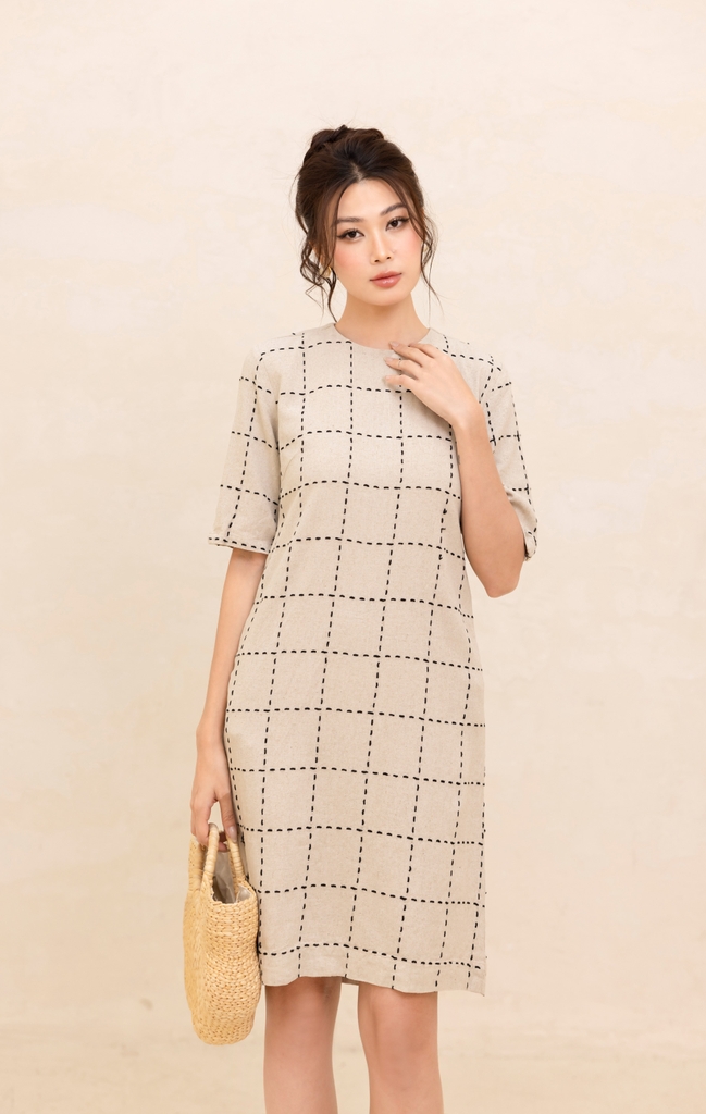 Đầm Nữ Công Sở Phom Suông Linen Nhật Hoạ Tiết Sọc Swanlake - D12184LW01