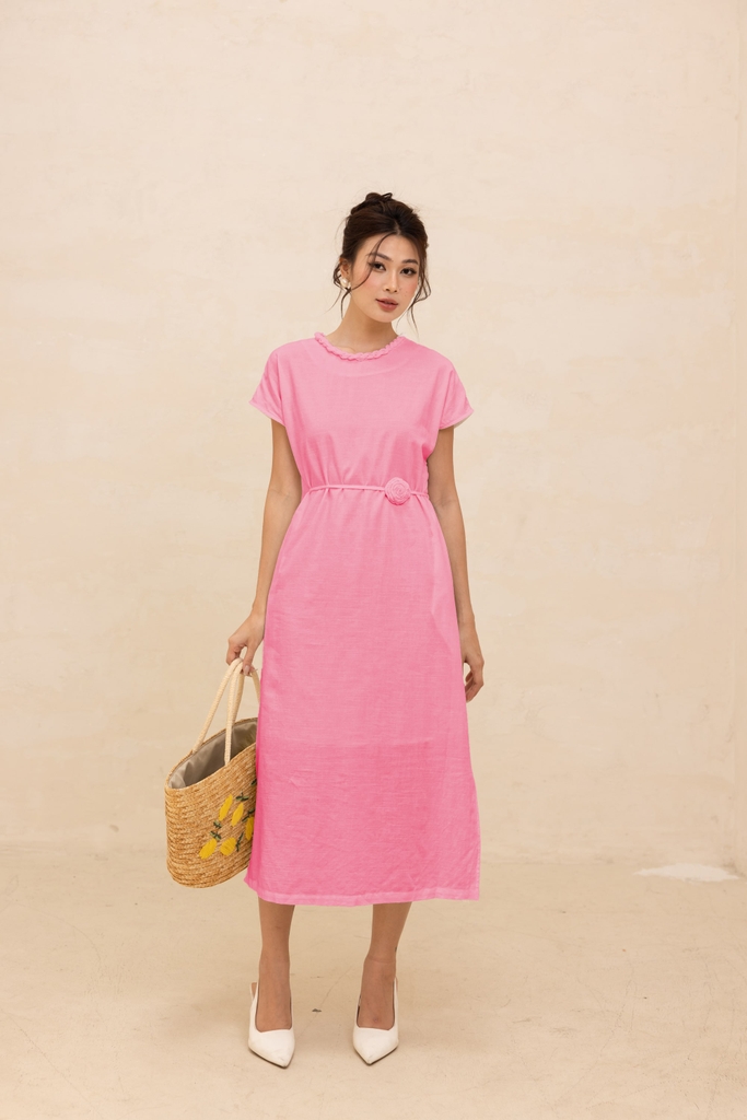 Váy Đầm Phom Suông Sát Nách Vải Linen Mềm Cổ Tròn Vặn Thừng Có Lót Swanlake - D12501LW01
