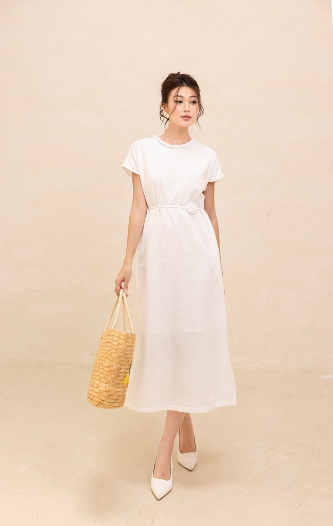 Váy Đầm Phom Suông Sát Nách Vải Linen Mềm Cổ Tròn Vặn Thừng Có Lót Swanlake - D12501LW01