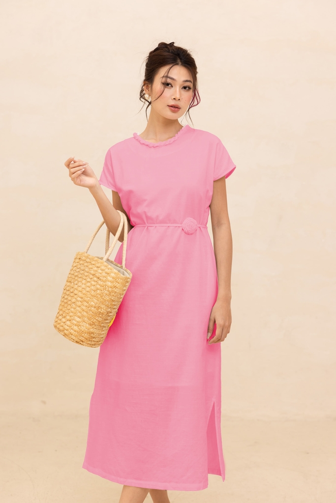 Váy Đầm Phom Suông Sát Nách Vải Linen Mềm Cổ Tròn Vặn Thừng Có Lót Swanlake - D12501LW01