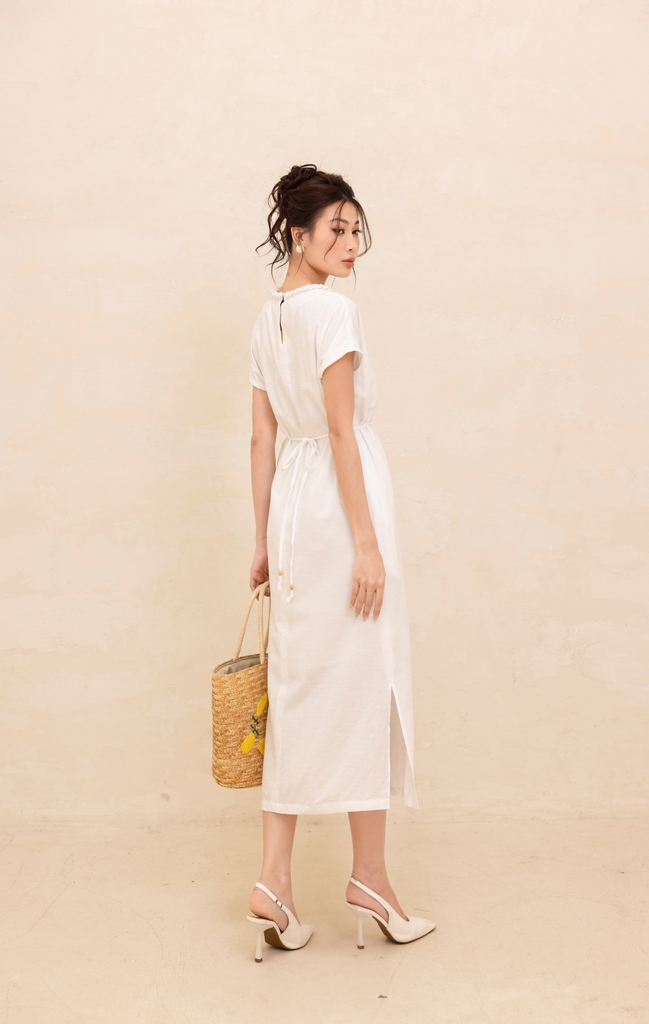 Váy Đầm Phom Suông Sát Nách Vải Linen Mềm Cổ Tròn Vặn Thừng Có Lót Swanlake - D12501LW01