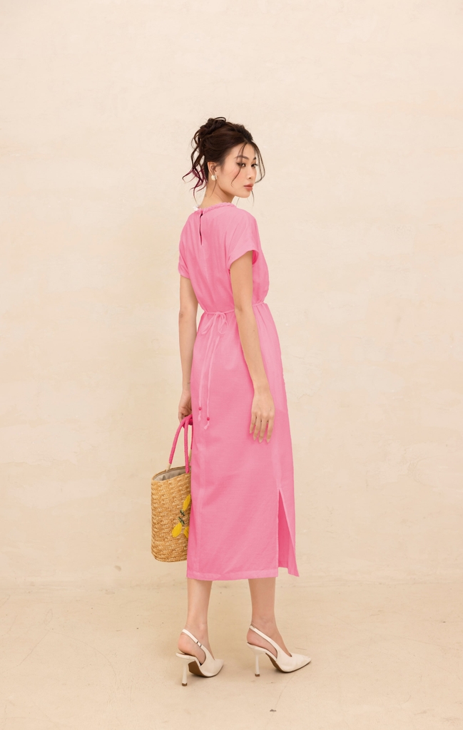 Váy Đầm Phom Suông Sát Nách Vải Linen Mềm Cổ Tròn Vặn Thừng Có Lót Swanlake - D12501LW01