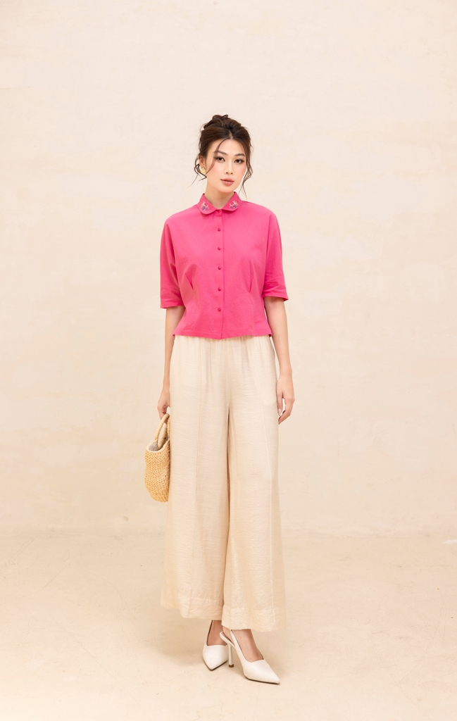 Áo Sơ Mi Cánh Dơi Có Thêu Cổ Phom Rộng Swanlake - A12461LW01