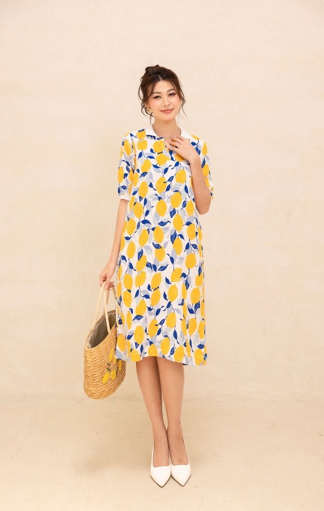Đầm Nữ Polo Linen Suông Hoạ Tiết Hè Dài Qua Gối Swanlake - D11227LW06
