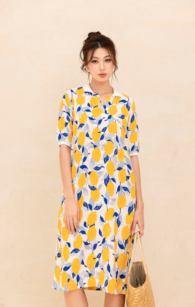 Đầm Nữ Polo Linen Suông Hoạ Tiết Hè Dài Qua Gối Swanlake - D11227LW06