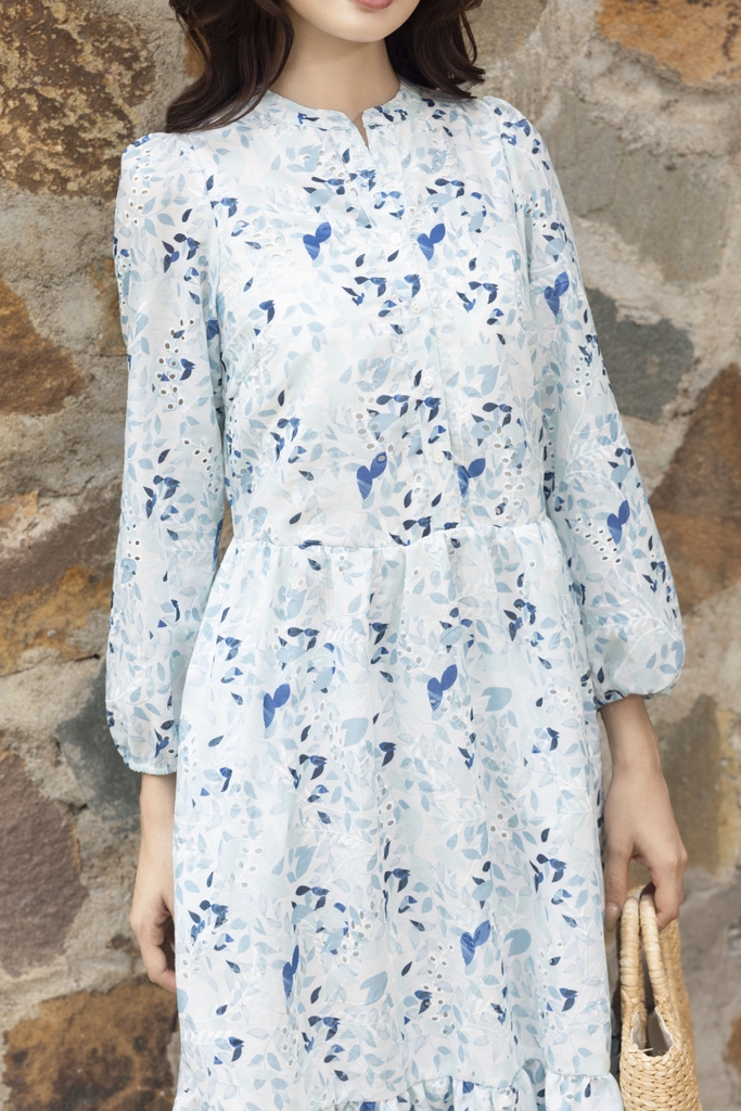 SWANLAKE | Váy Đầm Nữ Suông Maxi Đuôi Cá Hè Vải Cotton Thêu Đục Lỗ In Hoa Đi Biển Du Lịch D12394W11