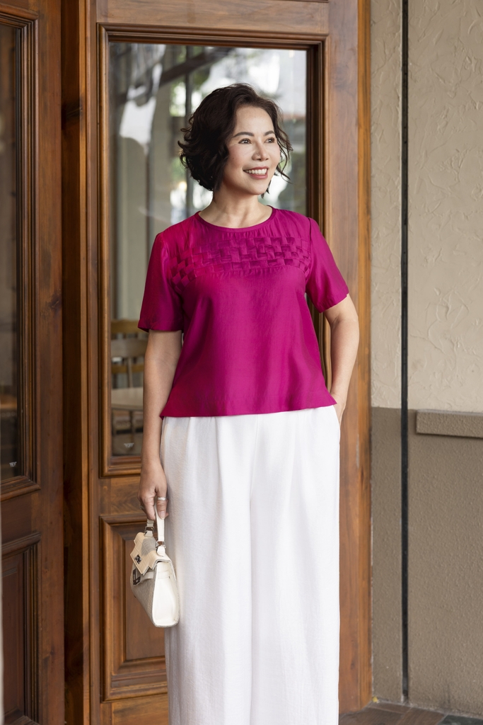 M COLLECTION | Áo Trung Niên Tặng Mẹ Mặc Hằng Ngày Ô Đan Dây Tơ Xốp A11471LW01