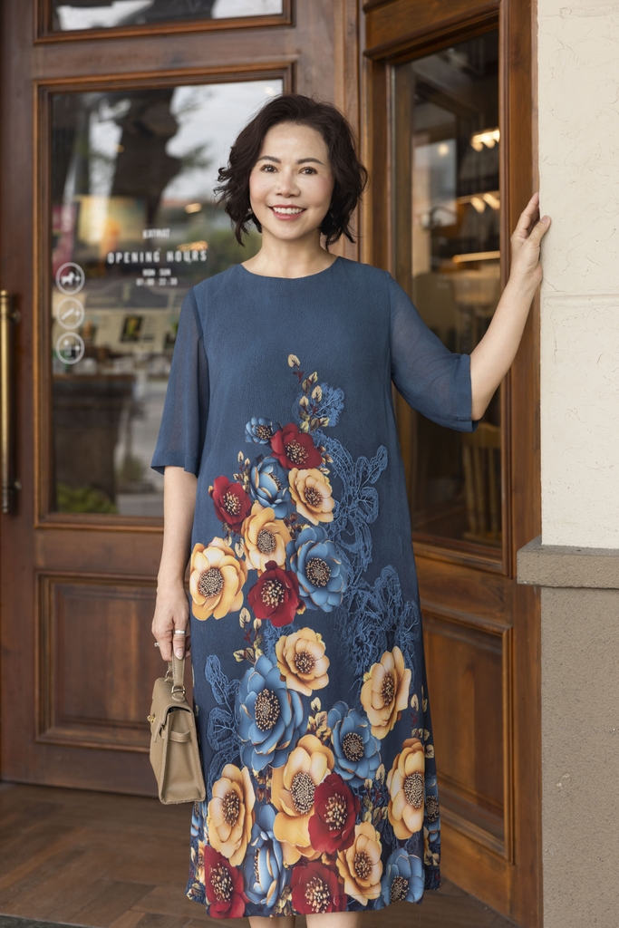 M COLLECTION | Đầm Chiffon Chân Bông Trung Niên Tặng Mẹ Sang Trọng D12405LW01
