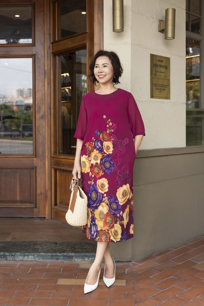 M COLLECTION | Đầm Chiffon Chân Bông Trung Niên Tặng Mẹ Sang Trọng D12405LW01