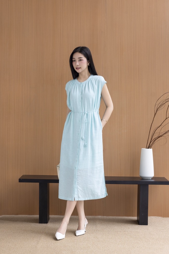Swanlake | Đầm Midi Đuôi Cá Linen Trơn Đuôi Cá Cột Dây D12500LW01