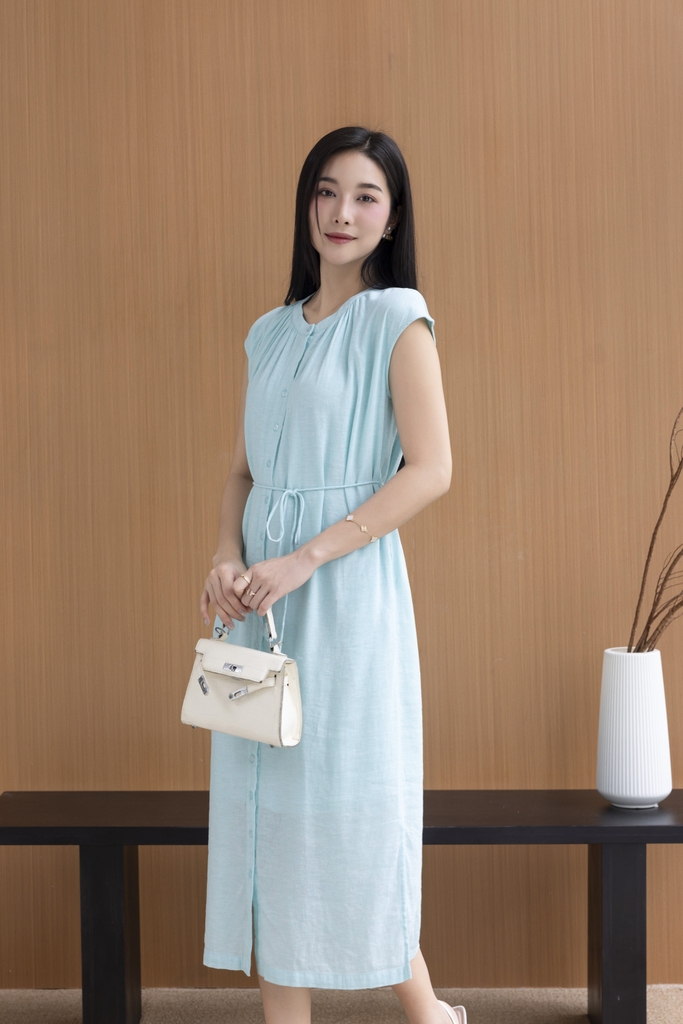 Swanlake | Đầm Midi Đuôi Cá Linen Trơn Đuôi Cá Cột Dây D12500LW01