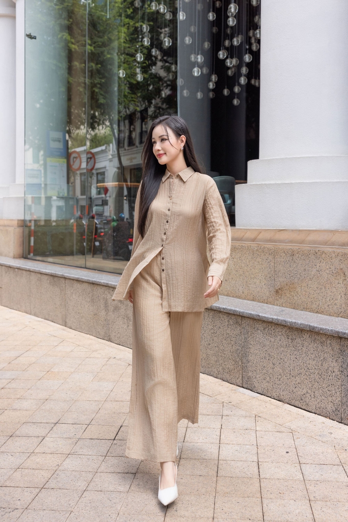 Swanlake | Set Bộ Tơ Dập Ly Sơ Mi Quần Suông Dài - B11687LW01