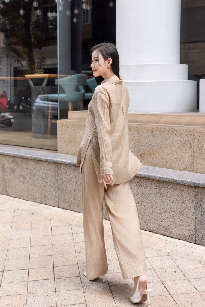 Swanlake | Set Bộ Tơ Dập Ly Sơ Mi Quần Suông Dài - B11687LW01