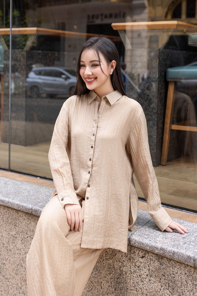 Swanlake | Set Bộ Tơ Dập Ly Sơ Mi Quần Suông Dài - B11687LW01