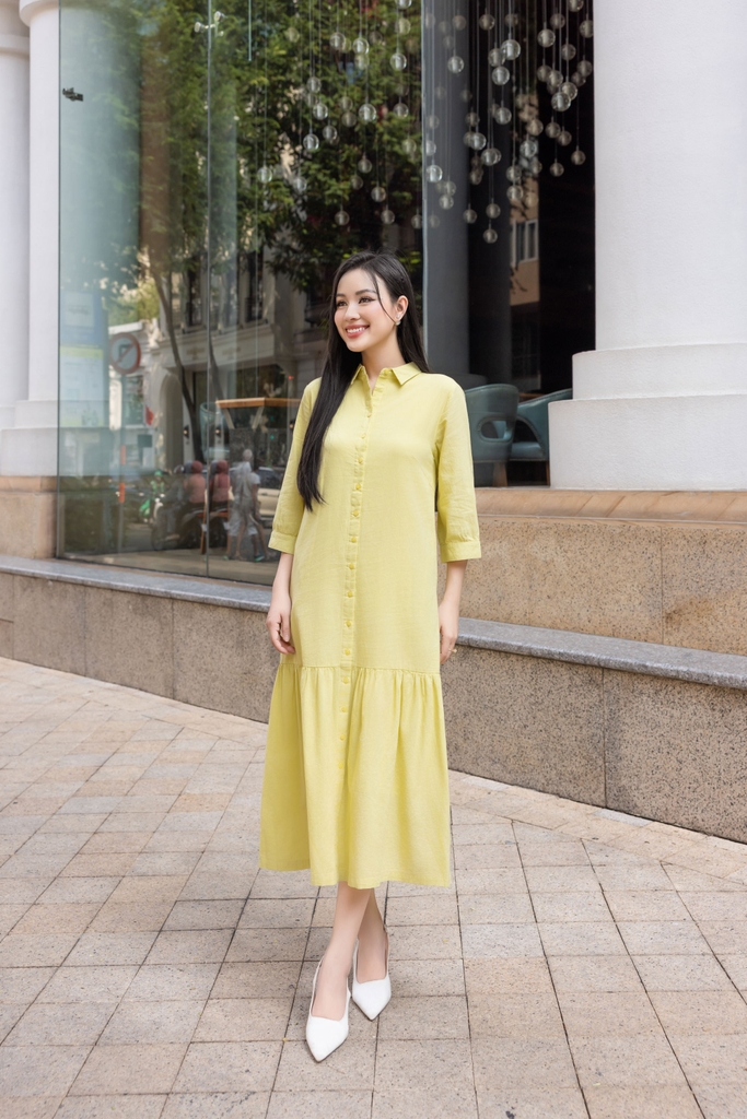 Swanlake | Đầm Sơ Mi Phom Suông A Dài Đuôi Cá Linen Trơn D12595LW01