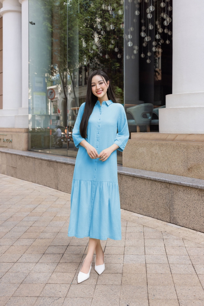 Swanlake | Đầm Sơ Mi Phom Suông A Dài Đuôi Cá Linen Trơn D12595LW01