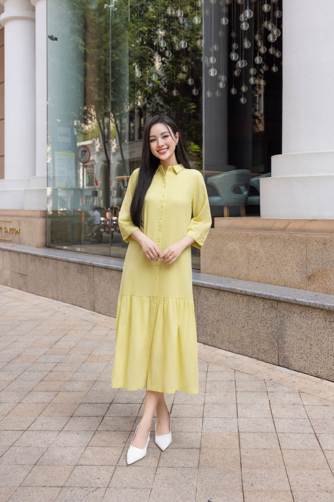 Swanlake | Đầm Sơ Mi Phom Suông A Dài Đuôi Cá Linen Trơn D12595LW01