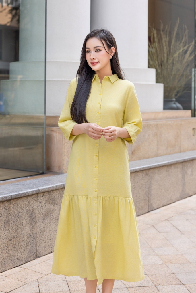 Swanlake | Đầm Sơ Mi Phom Suông A Dài Đuôi Cá Linen Trơn D12595LW01