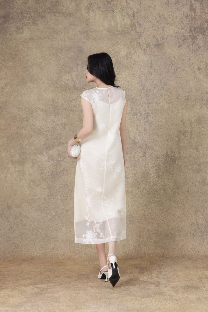 SWANLAKE | Váy Đầm Nữ Suông Maxi Xòe Sát Nách Vải Tơ Thêu Hoa Tiệc Công Sở Thanh Lịch D13283LW01