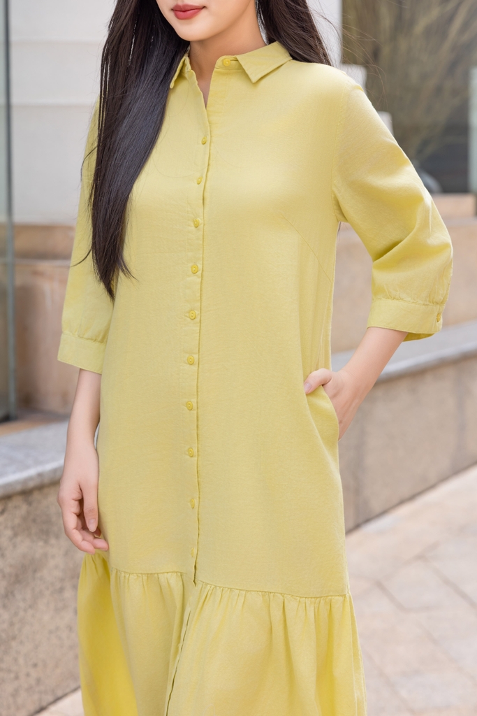 Swanlake | Đầm Sơ Mi Phom Suông A Dài Đuôi Cá Linen Trơn D12595LW01