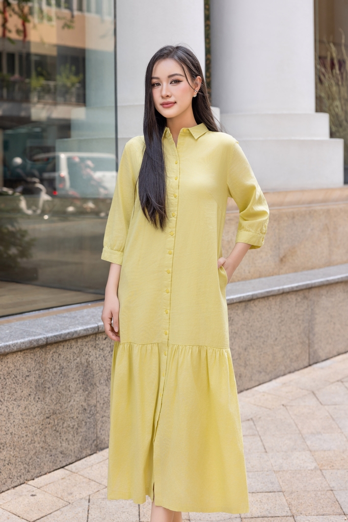 Swanlake | Đầm Sơ Mi Phom Suông A Dài Đuôi Cá Linen Trơn D12595LW01
