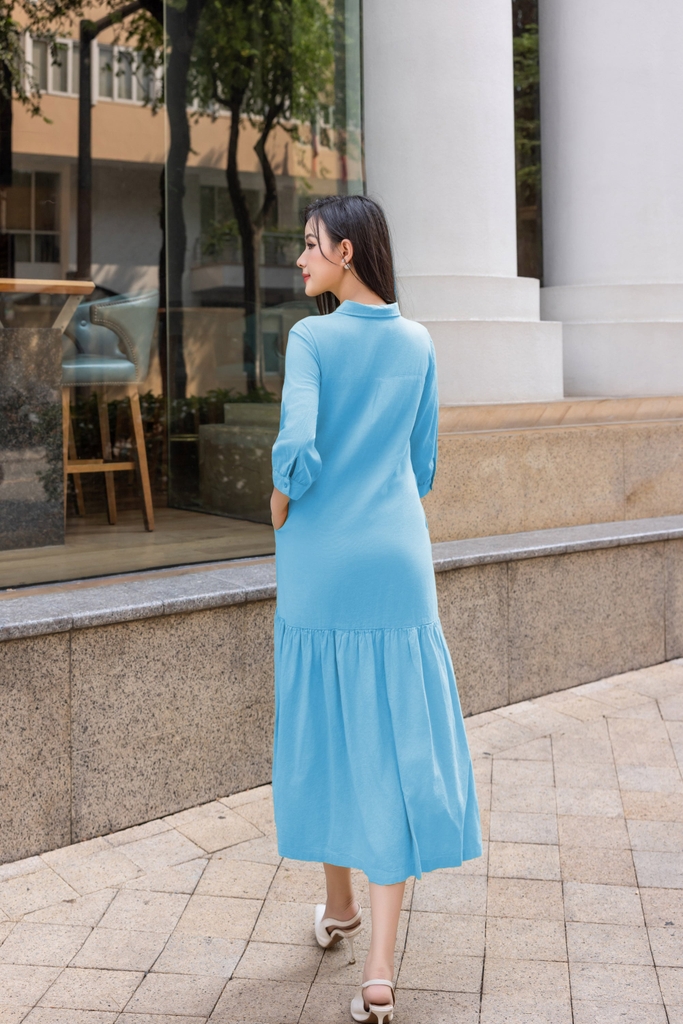 Swanlake | Đầm Sơ Mi Phom Suông A Dài Đuôi Cá Linen Trơn D12595LW01