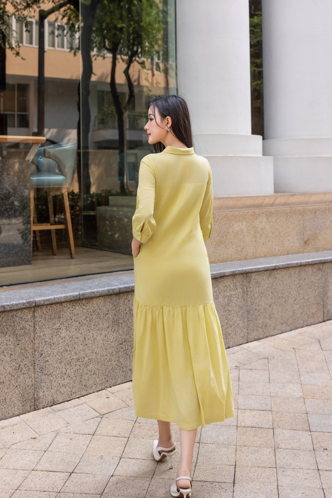 Swanlake | Đầm Sơ Mi Phom Suông A Dài Đuôi Cá Linen Trơn D12595LW01