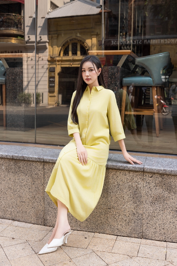 Swanlake | Đầm Sơ Mi Phom Suông A Dài Đuôi Cá Linen Trơn D12595LW01