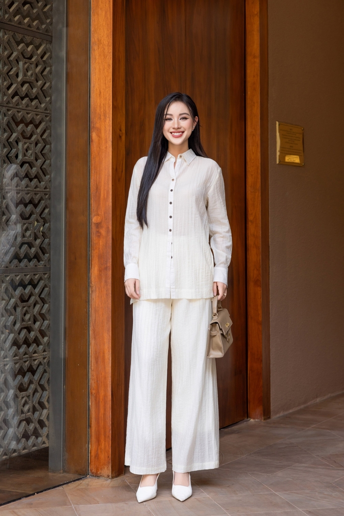Swanlake | Set Bộ Tơ Dập Ly Sơ Mi Quần Suông Dài - B11687LW01