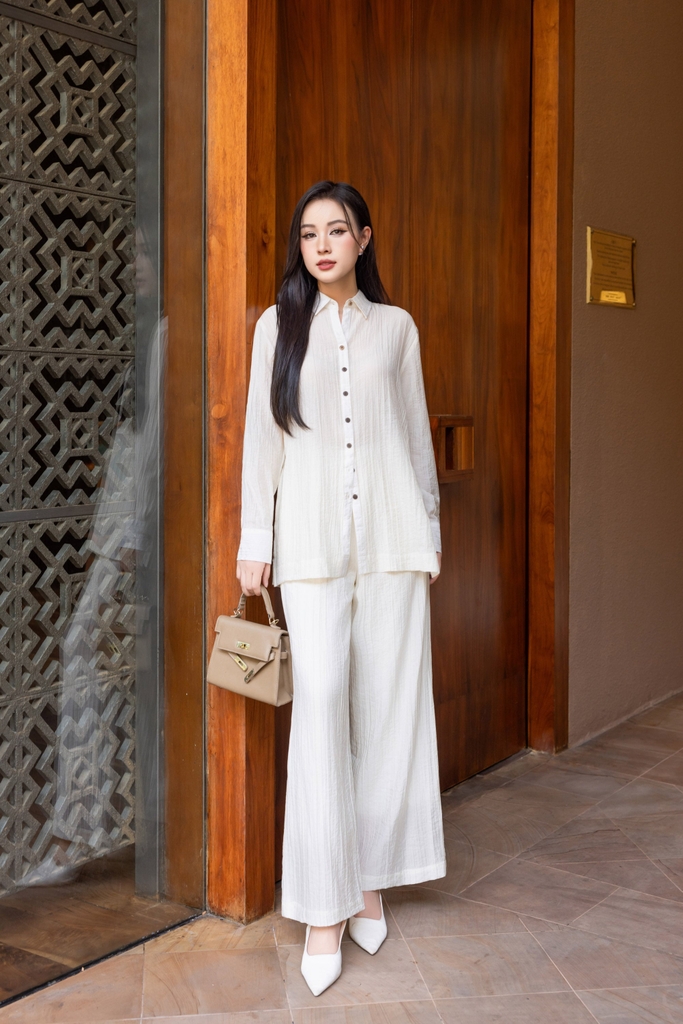 Swanlake | Set Bộ Tơ Dập Ly Sơ Mi Quần Suông Dài - B11687LW01
