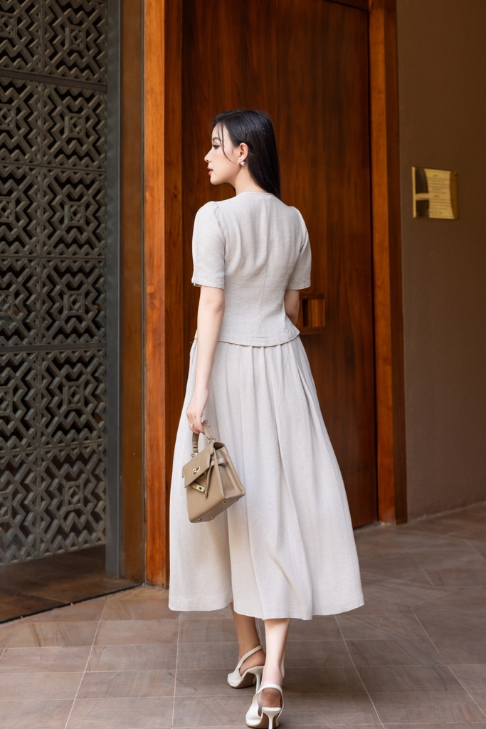 Swanlake | Set Áo Peplum Váy Linen Phom A Xoè Thêu Hoa 3D Cao Cấp  - B12487LW01