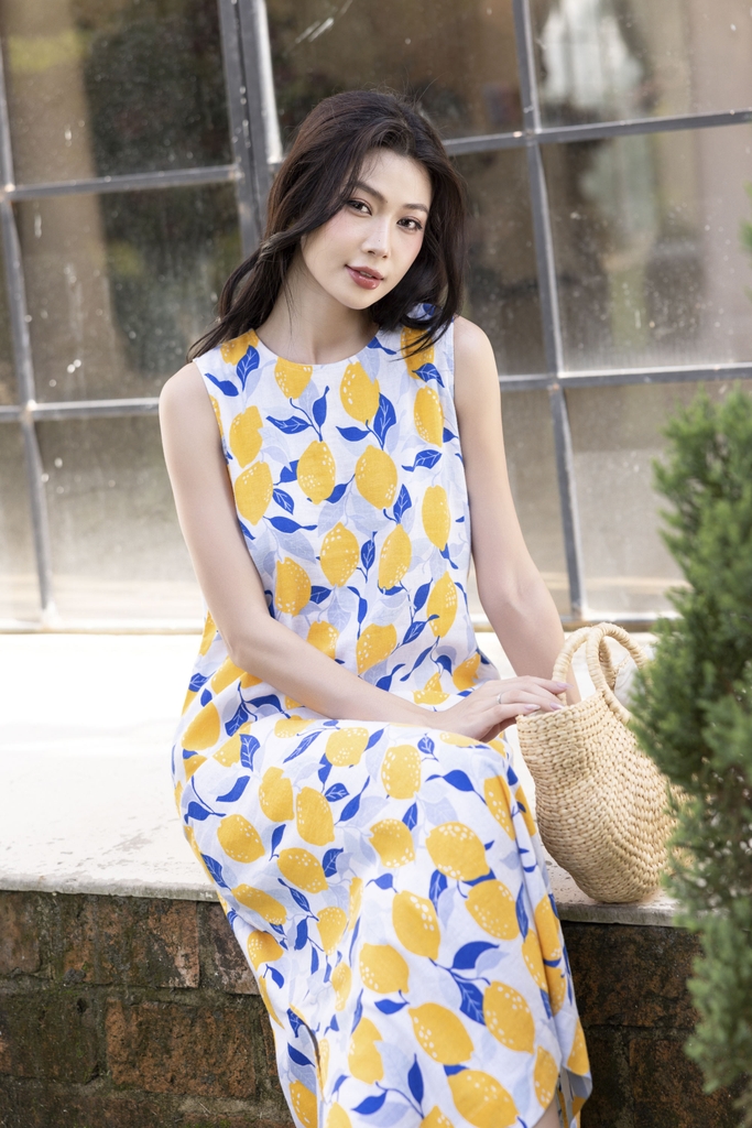 Swanlake | Đầm Sát Cánh Linen Hoa To D12380LW01