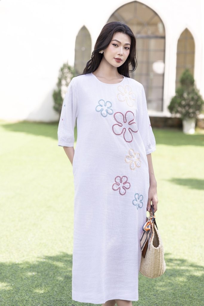 Swanlake | Đầm Suông Phom Dài Linen Thêu Hoa D12550LW01