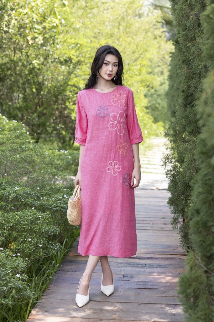 Swanlake | Đầm Suông Phom Dài Linen Thêu Hoa D12550LW01
