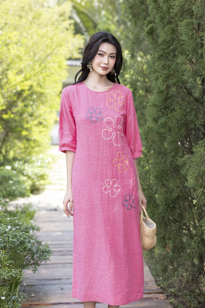 Swanlake | Đầm Suông Phom Dài Linen Thêu Hoa D12550LW01