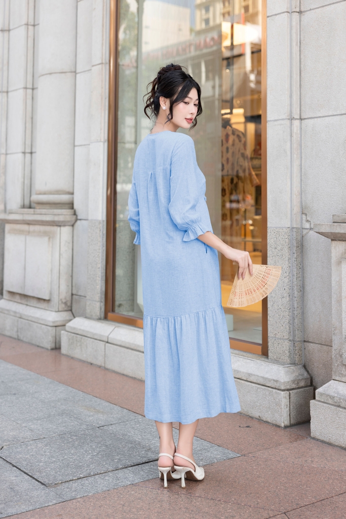Đầm Linen Trơn Tay Lỡ Phom Suông Dài Swanlake - D12270LW01