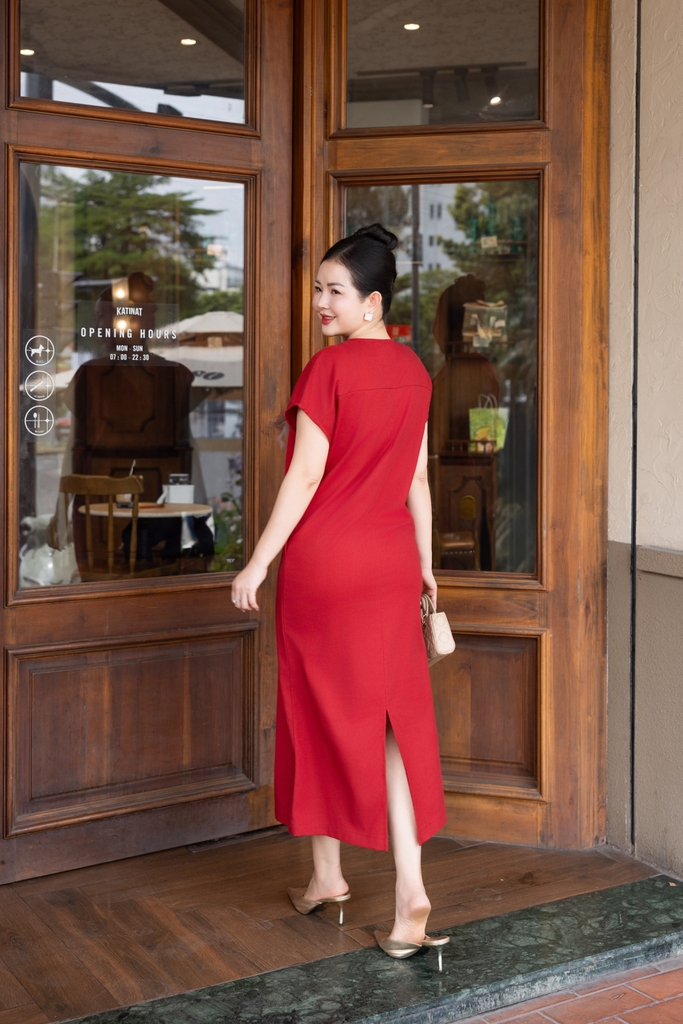 SWANLAKE | Váy Đầm Nữ Maxi Suông Tay Hến Cổ Chữ V Vải Linen Thêu Hoa Công Sở Dạo Phố Hè D13729LW01