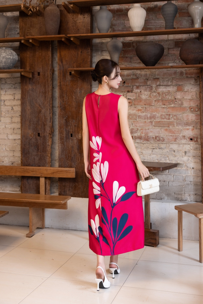 SWANLAKE | Váy Đầm Nữ Maxi Suông Cổ Tròn Sát Nách In Hoa Vải Lụa Dày Đi Biển Du Lịch Hè D12095LW14