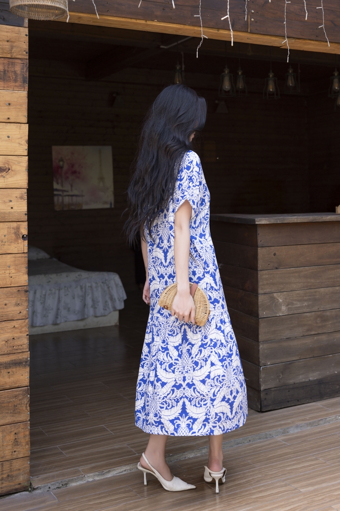 SWANLAKE | Váy Đầm Sơ Mi Nữ Suông Maxi Đuôi Cá Cài Nút Công Sở Biển Hè Linen In Hoa Có Túi D12758LW01