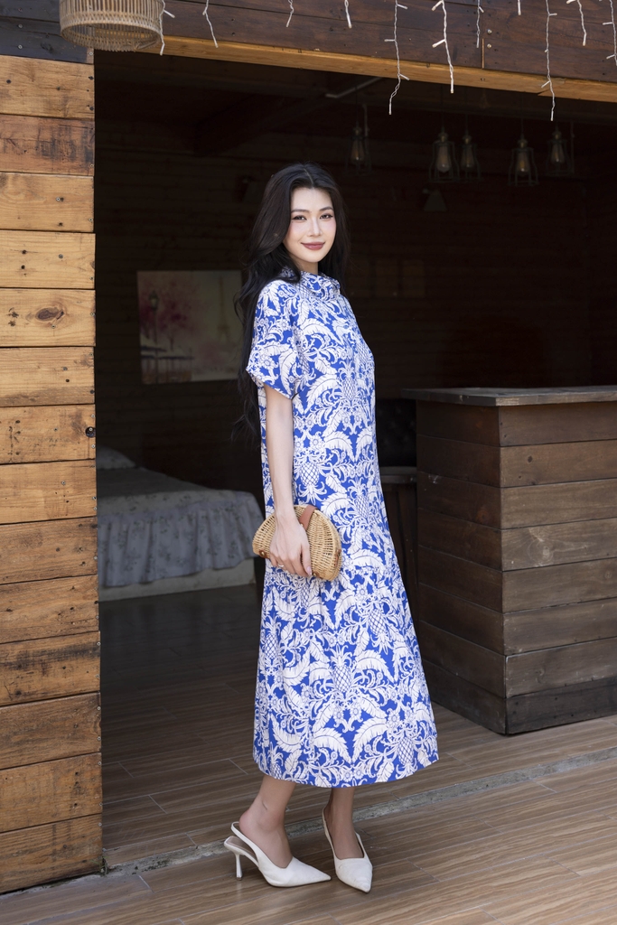 SWANLAKE | Váy Đầm Sơ Mi Nữ Suông Maxi Đuôi Cá Cài Nút Công Sở Biển Hè Linen In Hoa Có Túi D12758LW01