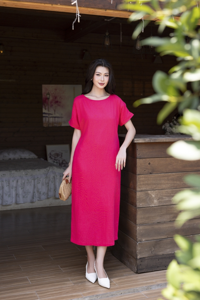 SWANLAKE | Váy Đầm Nữ Maxi Suông Vải Linen In Hoa Hè Cổ Thuyền Tay Ngắn Xẻ Tà Có Túi Du Lịch D12689LW01